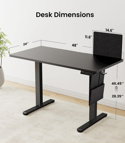ErGear Electric Adjustable Height Standing Desk with Storage Bag,48 x 24 Inches Sit Stand Desk, Memory Computer Home Office Desk with Cable Management Tray,DIY Bulletin Board (Black)