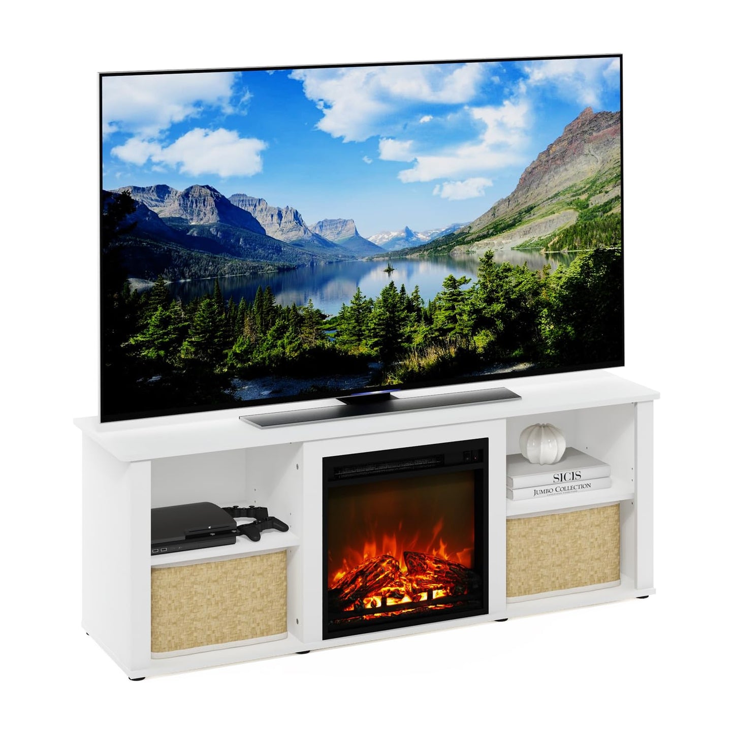 60 Inch TV Stand with Fireplace by Furinno