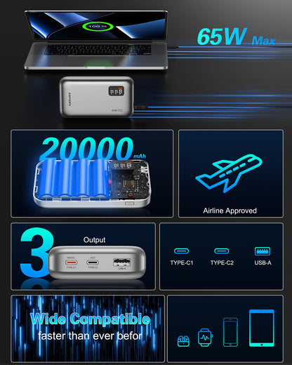 20,000mAh USB-C Power Bank for Laptops & Phones