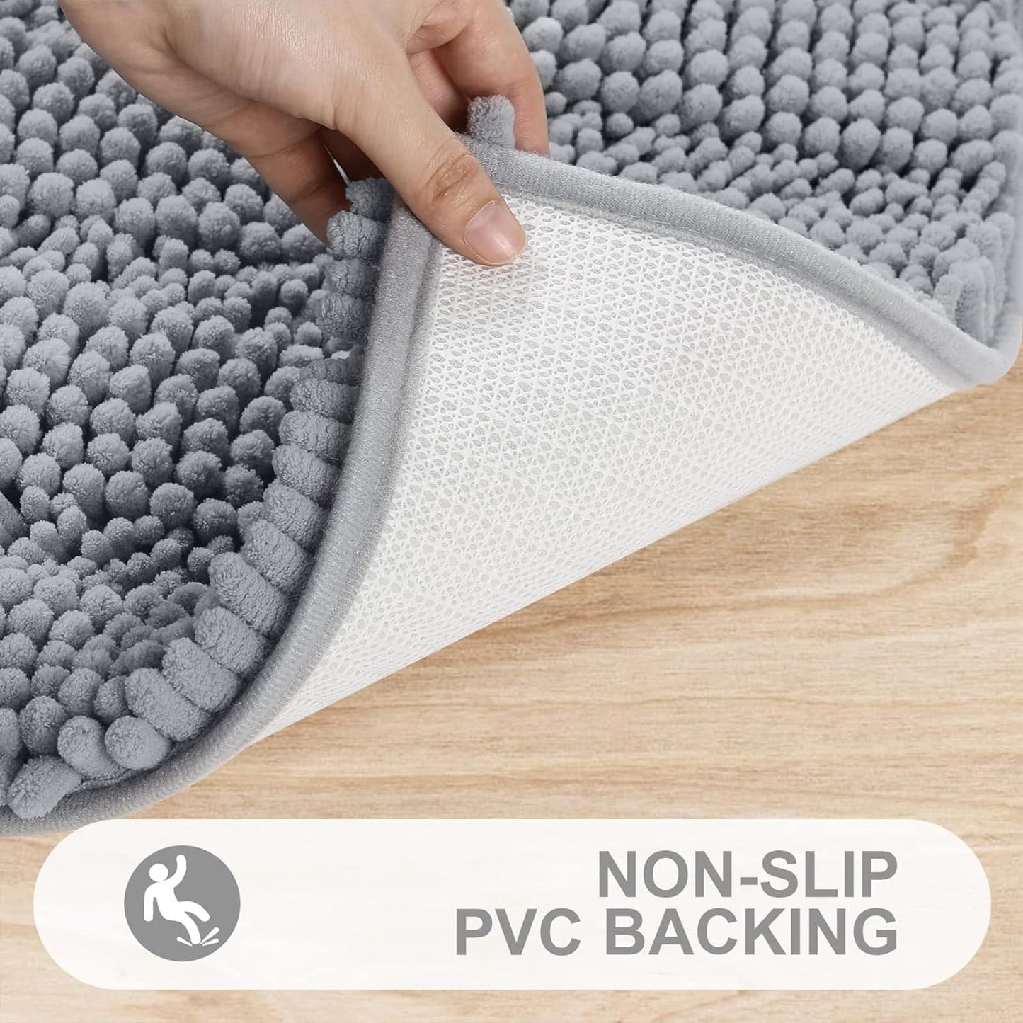 Grandaily Chenille Striped Bathroom Rugs 24x16, Extra Thick and Absorbent Bath Rugs, Non-Slip Soft Plush Shaggy Bath Carpet, Machine Wash Dry, Bath Mats for Bathroom, Grey