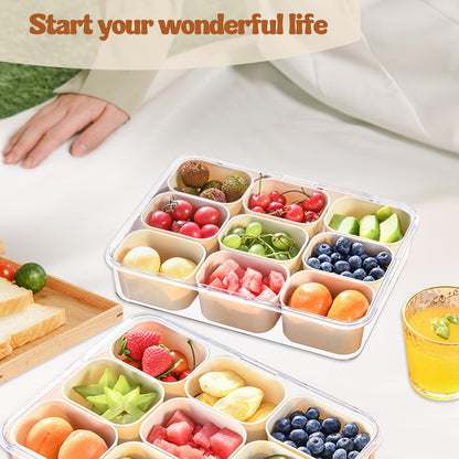 9 Compartments Divided Serving Tray with Lid and Handle, Snackle Box Container, Portable Snack Platters Organizer for Snacks,Fruit,Nuts.With 3 Double Layer Multifunctional Non-Scratch Wire Dishcloths