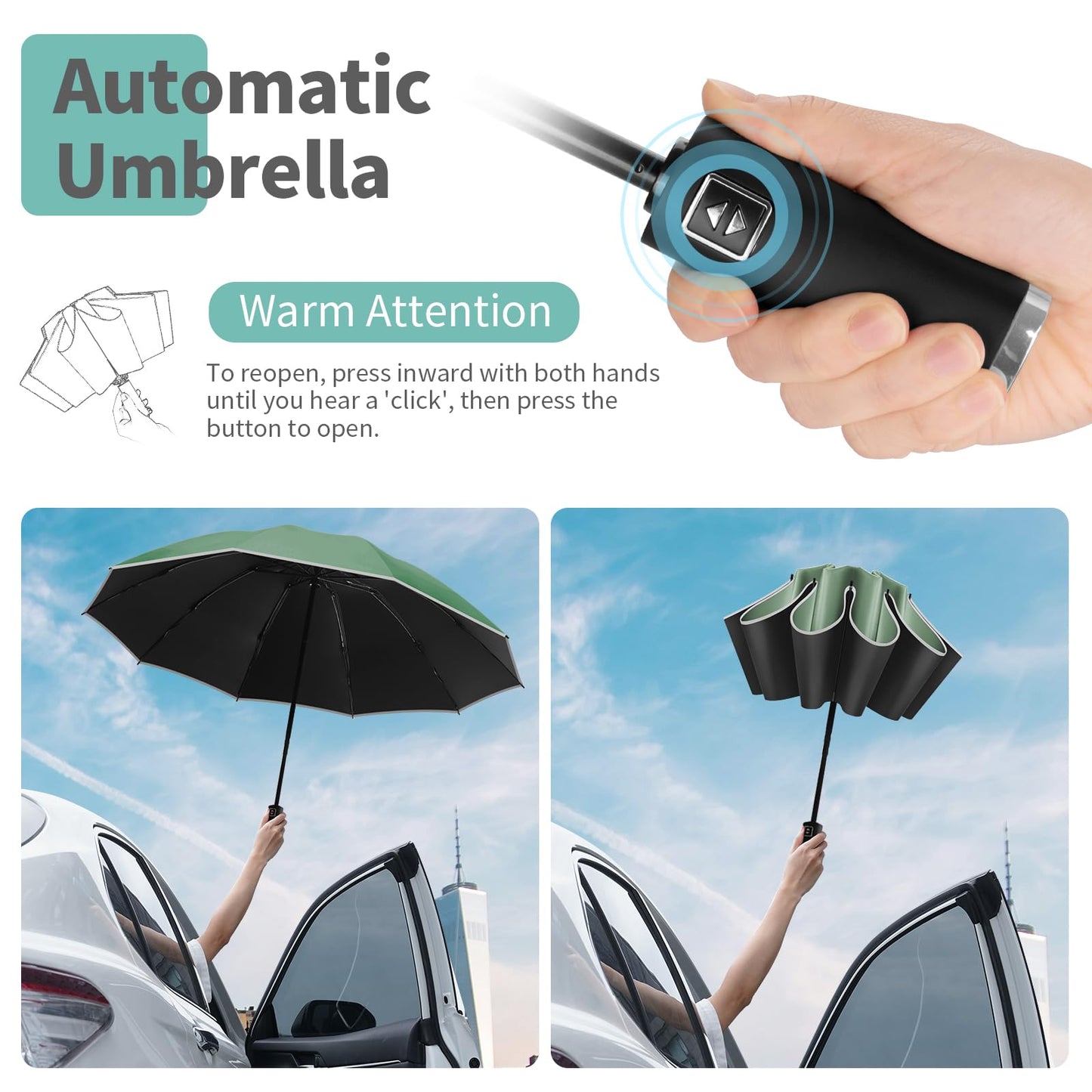Yoobure Compact Inverted Travel Umbrella with UV Protection