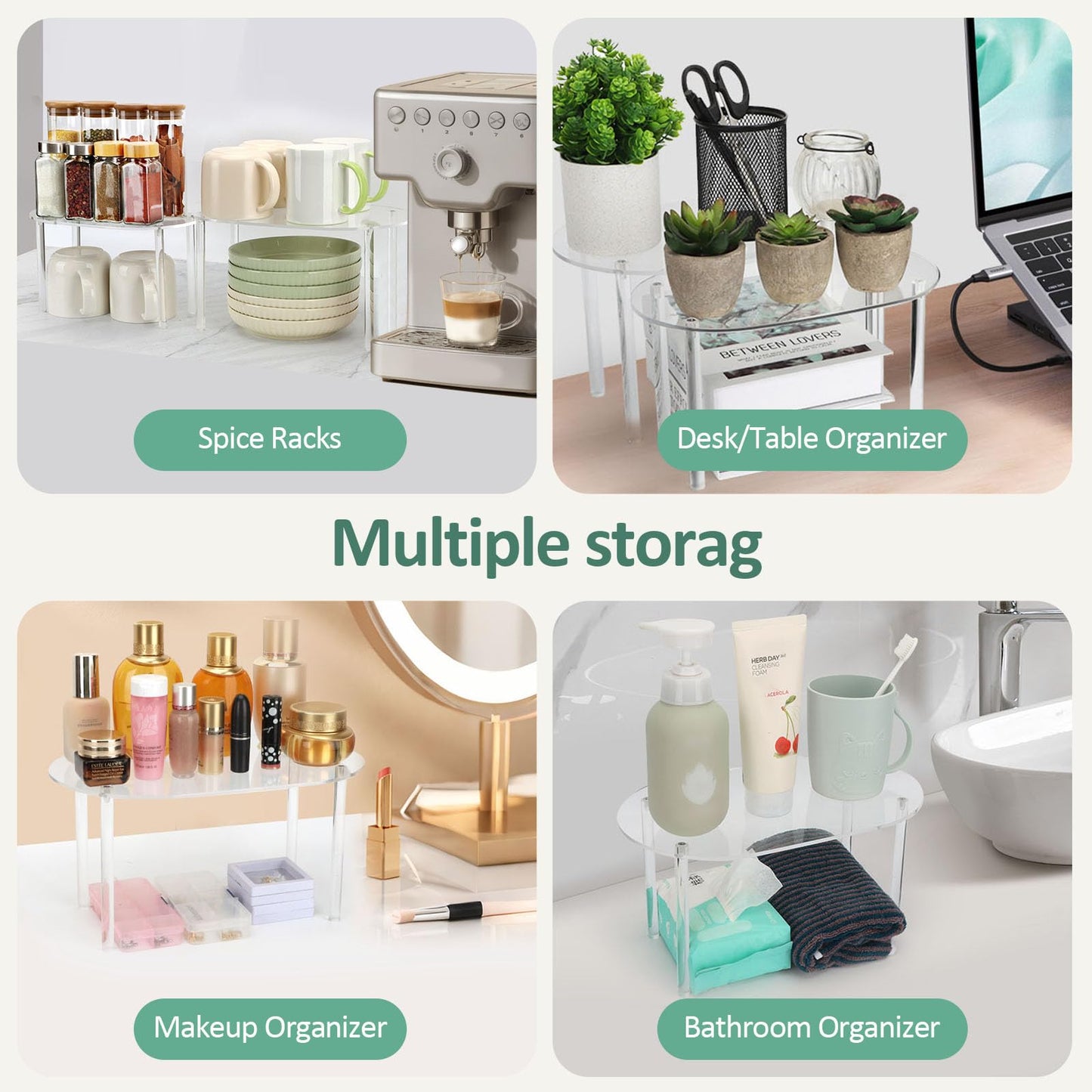 2 Pack Clear Stackable Cabinet Organizer Shelves
