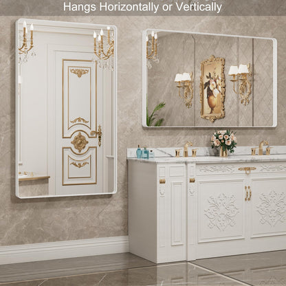 White Rounded Rectangle Bathroom Mirror - 55x36 Inch