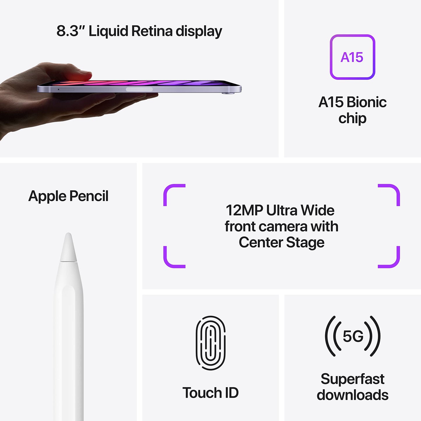 2021 Apple iPad Mini (Wi-Fi + Cellular, 64GB) - Purple with AppleCare+ (2 Years)