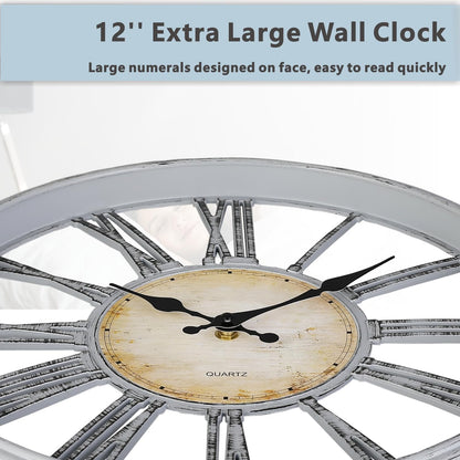 Vintage Roman Numeral 12" Wall Clock - Grey