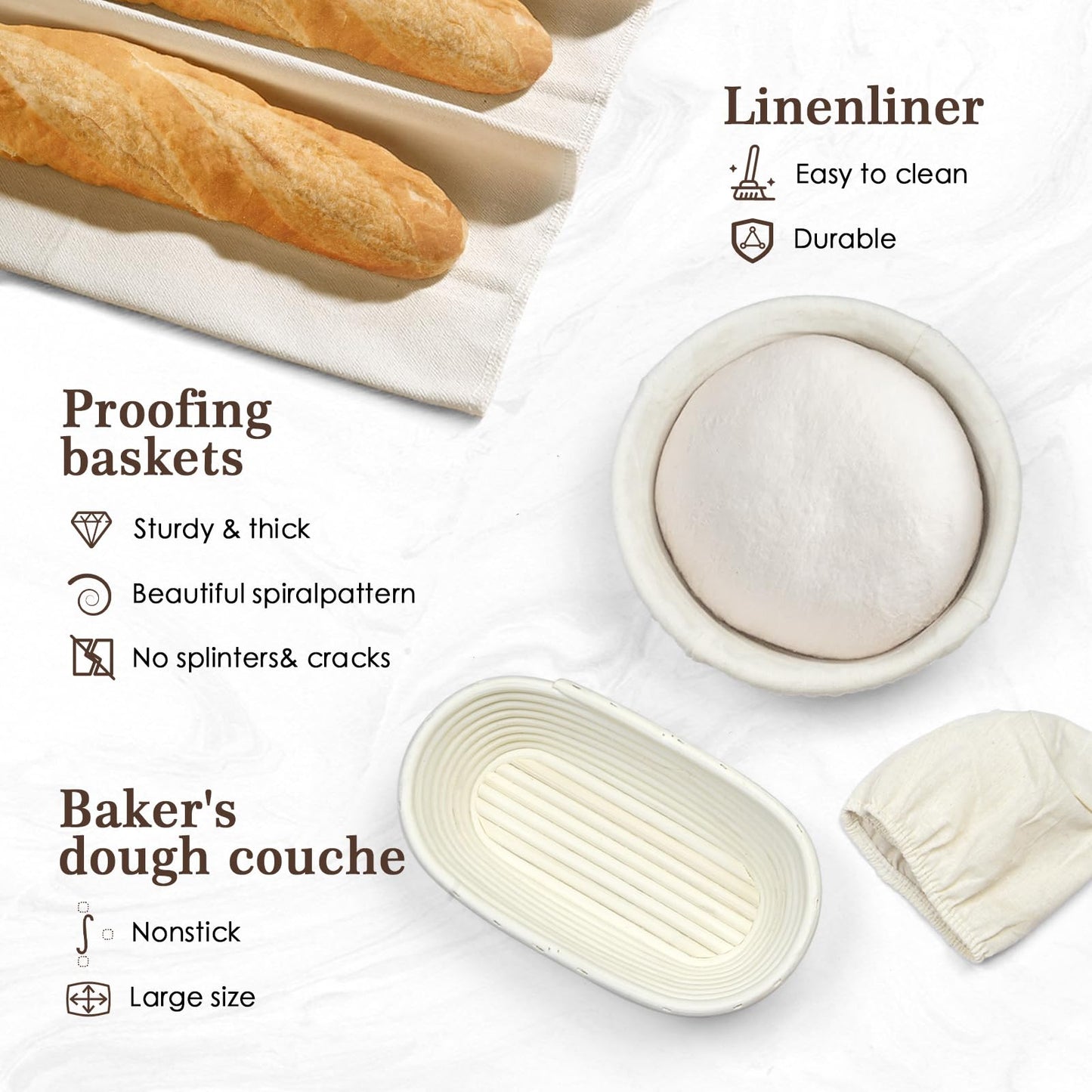 Sourdough Bread Baking Kit with Cane Baskets