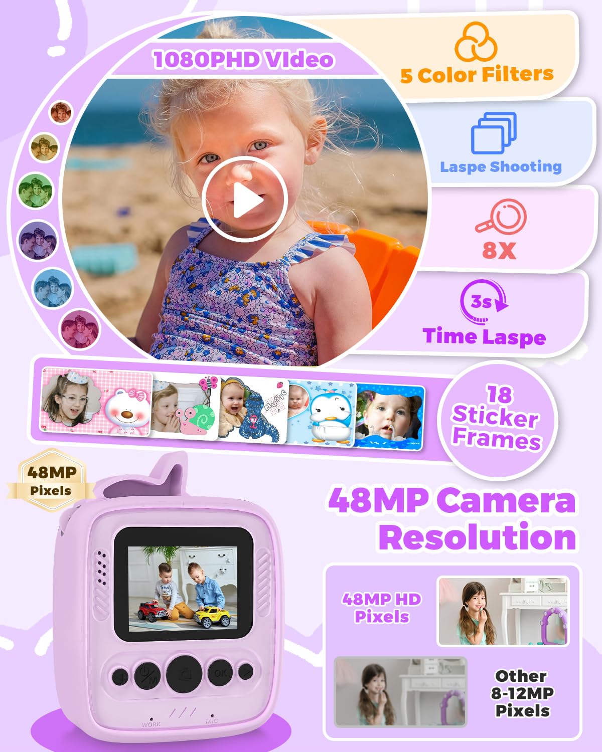 Kids Instant Print Camera for Ages 3-10