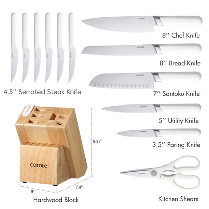 CAROTE 14-Piece Stainless Steel Knife Set with Block