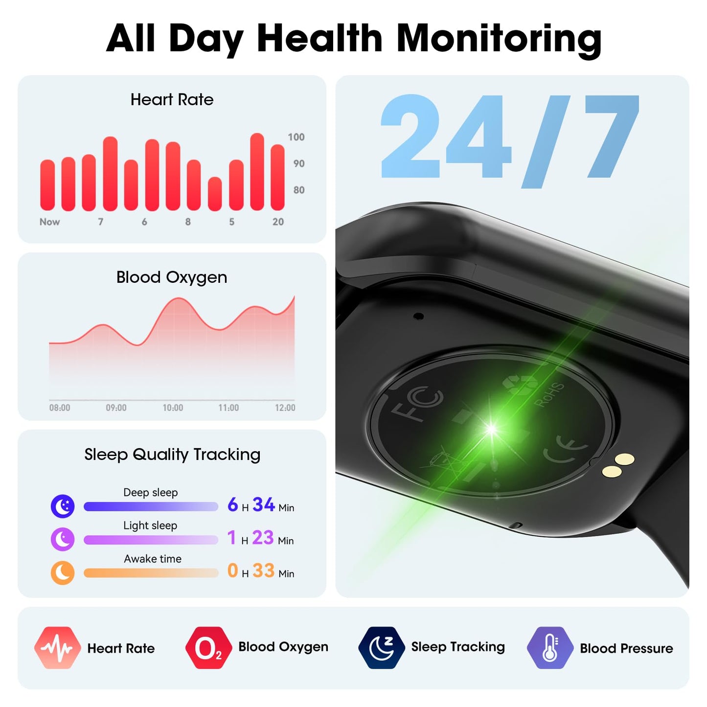 Smart Watch with Call, Fitness Tracker, 100+ Modes