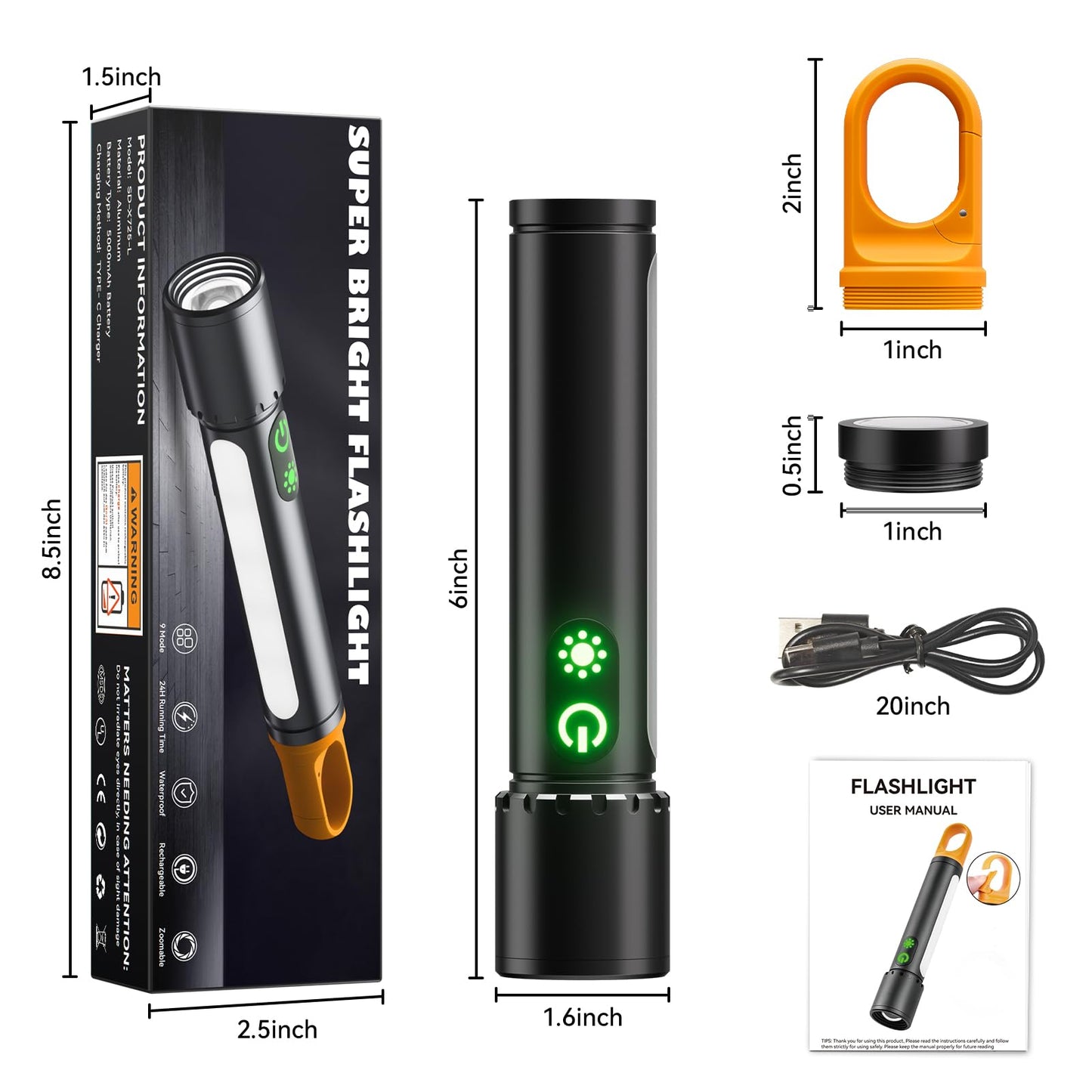 90000Lux ADDplus Rechargeable Magnetic Flashlight