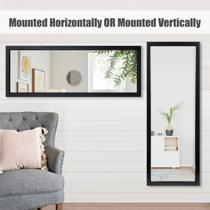 MIRUO Over The Door Mirror Full Length with Hanging Brackets, or Leaning Against Wall Mounted On Wall, Door, 44''x16'', Black (JJ01397AAF- AM002)