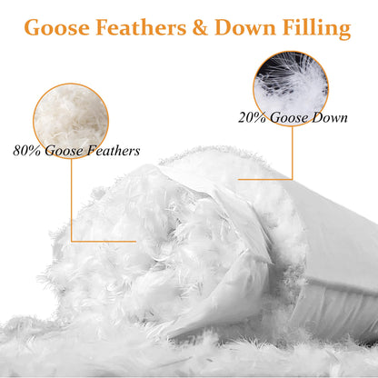 Goose Down Feather Pillows Standard Size Set of 2 Pack (20x26in) White Breathable Fluffy Hotel Collection Bed Pillows for Sleeping Medium Firm Support for Back Stomach or Side Sleepers