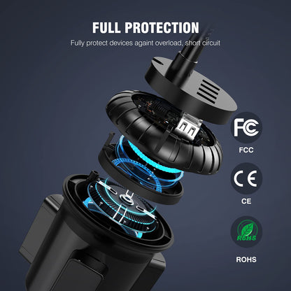 4-Port USB Car Charger with Phone Mount