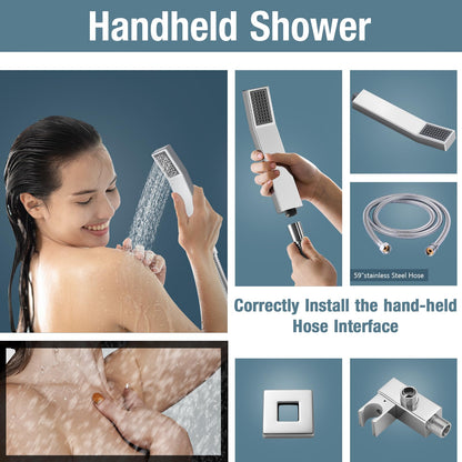 Qomolangma 10 inch Rain Shower System, Ceiling Mounted Bathroom Shower Faucet Set with Pressure Balance Valve, 2-Functions Shower Systems with Rain Shower and Handheld Spray Shower Trim Included