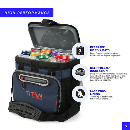 Titan by Arctic Zone Deep Freeze Cooler - 16 Can Zipperless Hardbody Cooler - Deep Freeze Insulation, HardBody Liner, and SmartShelf - Navy Blue