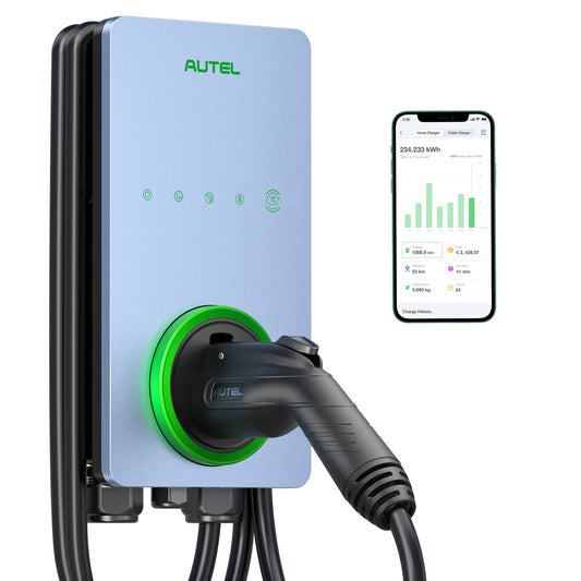 Autel Home Smart Electric Vehicle (EV) Charger up to 50Amp, 240V, Indoor/Outdoor Car Charging Station with Level 2, Wi-Fi and Bluetooth Enabled EVSE, Hardwired,25-Foot Cable,Sierra Blue
