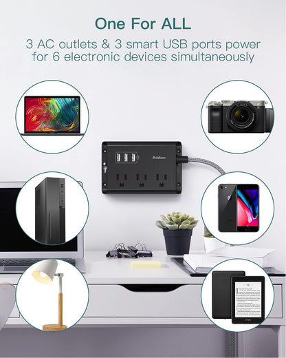 Addtam Power Strip with 3 USB Ports