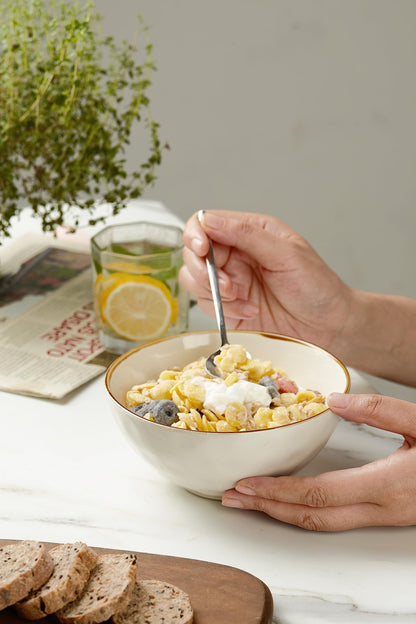 famiware Cereal Bowls Set of 6, Ocean Round 6" Soup Bowls, 23oz Rice Serving Bowl Oatmeal Bowls, Kitchen Bowl Set, Microwave and Dishwasher Safe, Scratch Resistant, Vanilla White