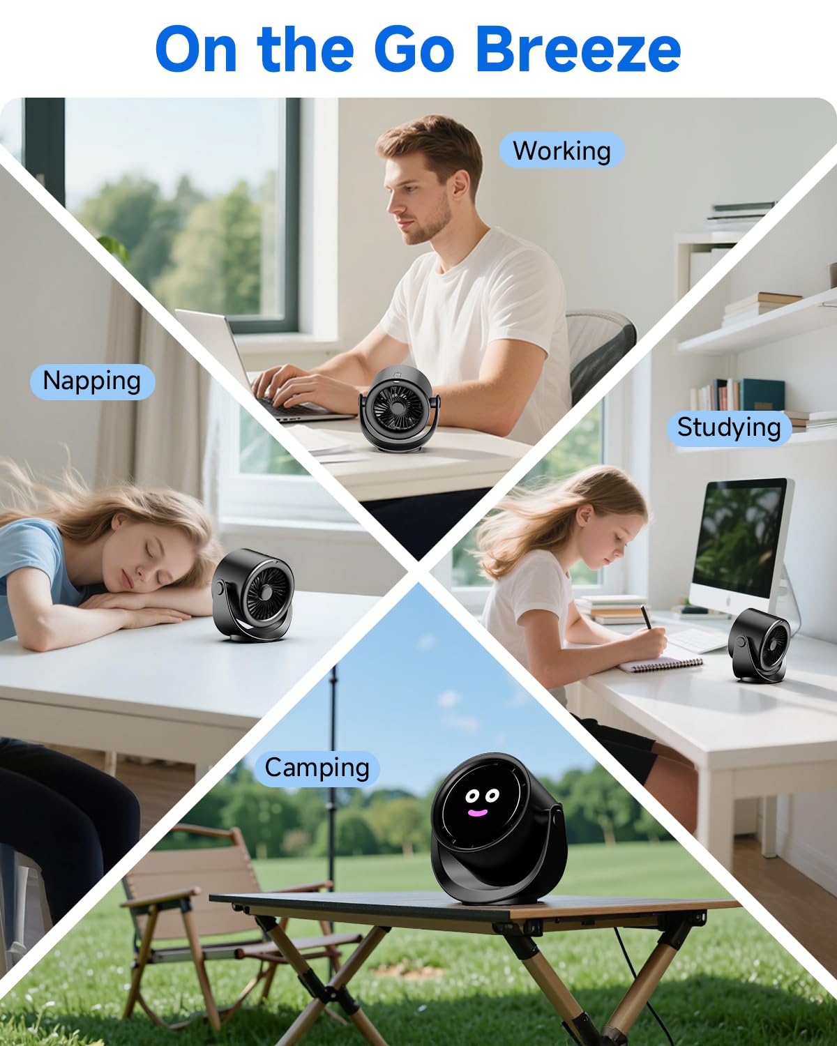 Portable Desk Fan with 5-Speed Strong Airflow