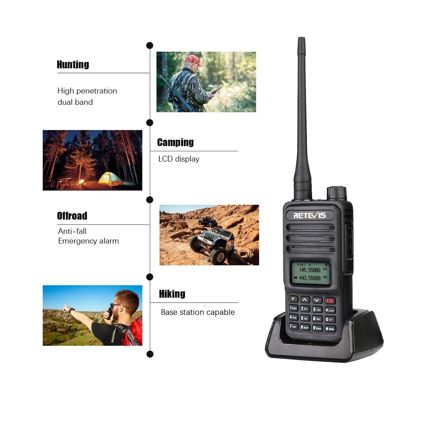 Retevis RT85 Walkie Talkies Long Range for Adults, Two Way Radios Long Range Rechargeable, High Power, Dual Band, 200 Channels, 1400 mAh Battery, Ham Radio for Camping Trekking Family (2 Pack)