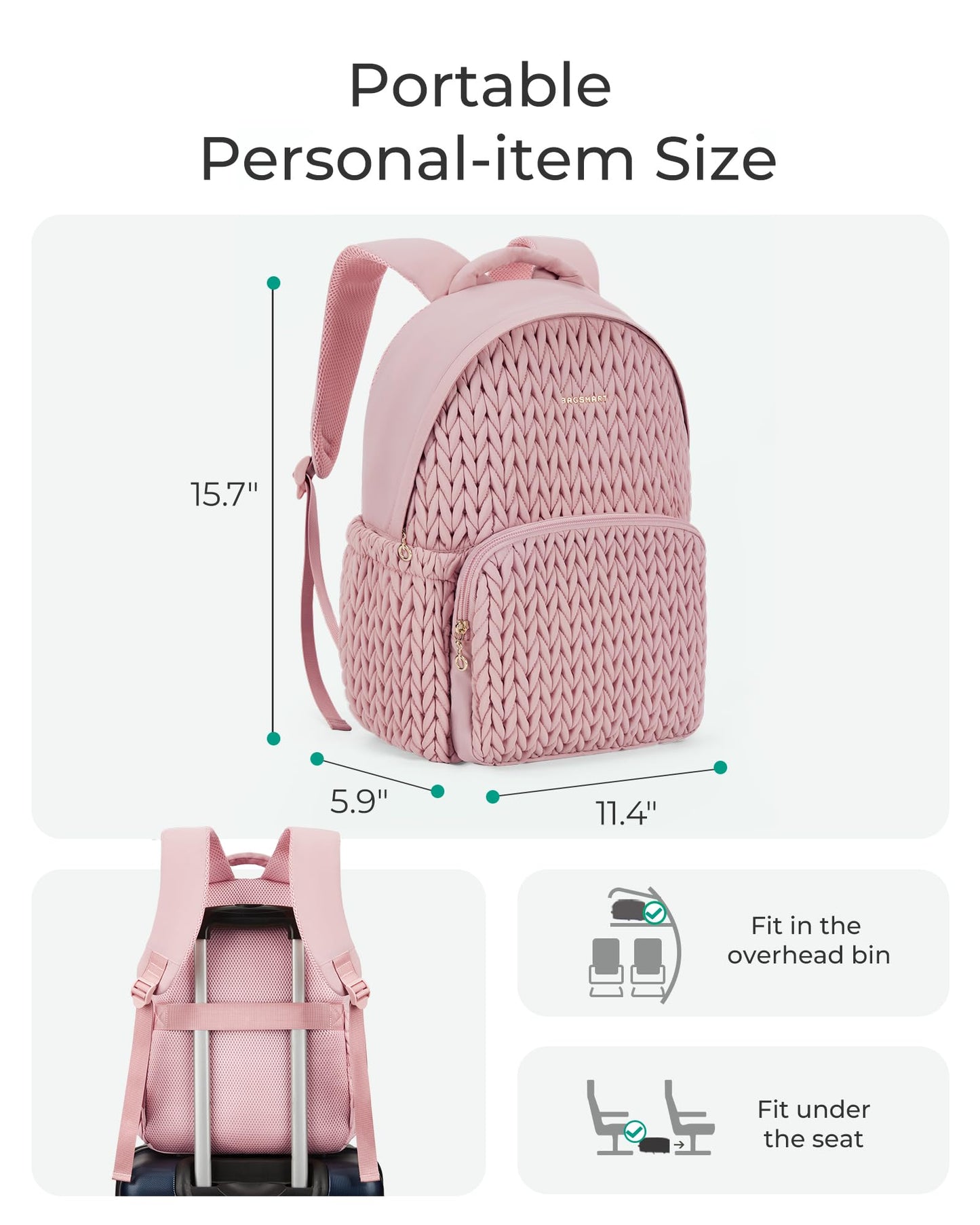 BAGSMART College Backpack for Women, Lightweight Puffy Travel Backpack, TSA Personal Item Casual Daypack,14 Inch Fashion Bookbag, Black
