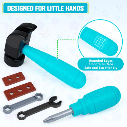 Kids Tool Set - Pretend Play Toy Tool with Tool Box, Toddlers Toy Drill Construction Tool Accessories Gift for Toddlers Boys Aged 3 4 5 6 7