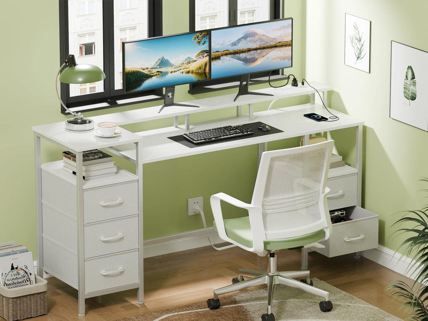 Korfile 55 Inch Gaming Desk with LED Lights