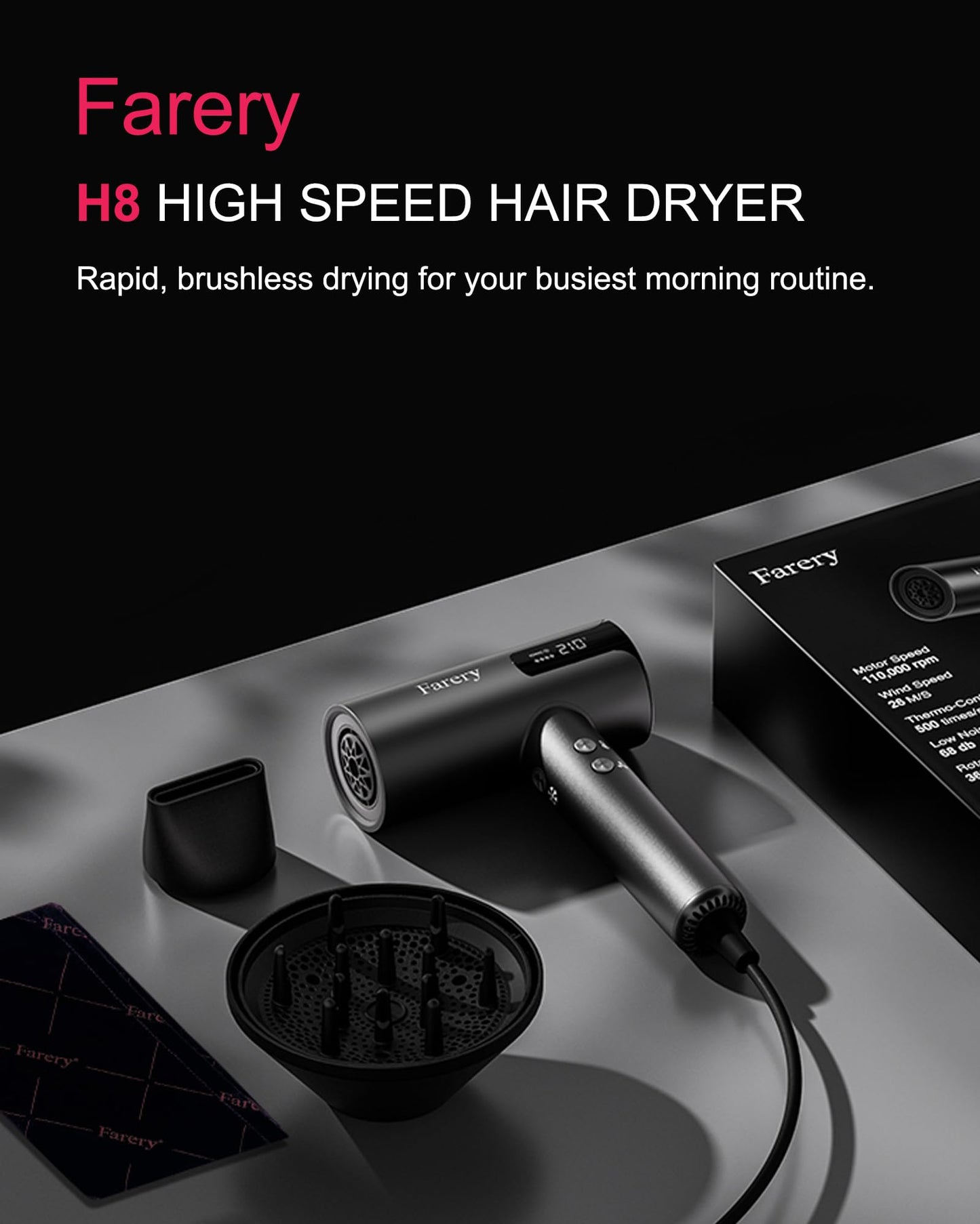 FARERY Ionic Hair Dryer with Diffuser, 1400W