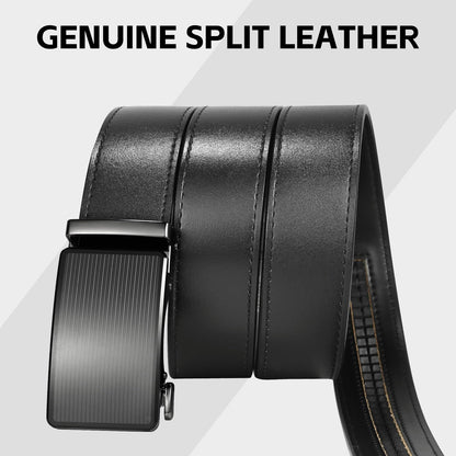 West Leathers Men's Ratchet Leather Belts Set - Adjustable, Gift-Ready Dress Belts (Black, 28" to 34" Waist Adjustable)