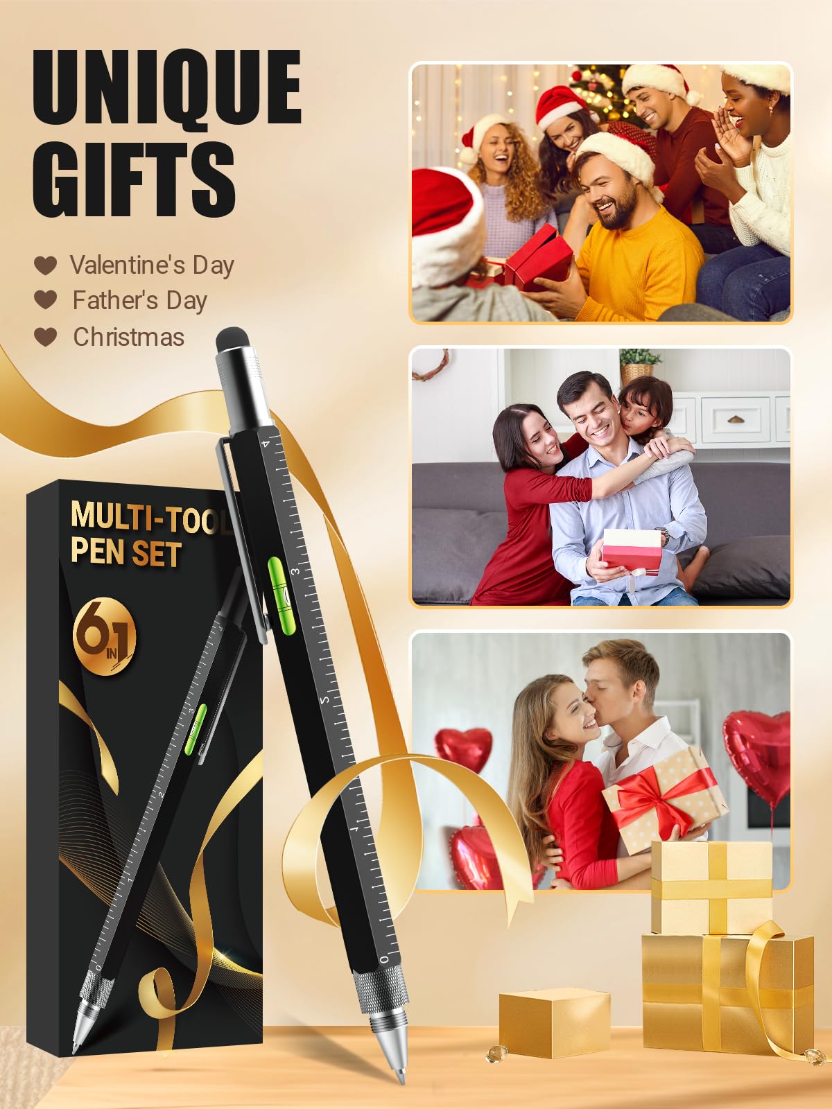 Multitool Pen Stocking Stuffer - Christmas Gift for Men, Dad, Husband, Teens - Unique Cool Gadget for Engineers, Woodworkers, Carpenters
