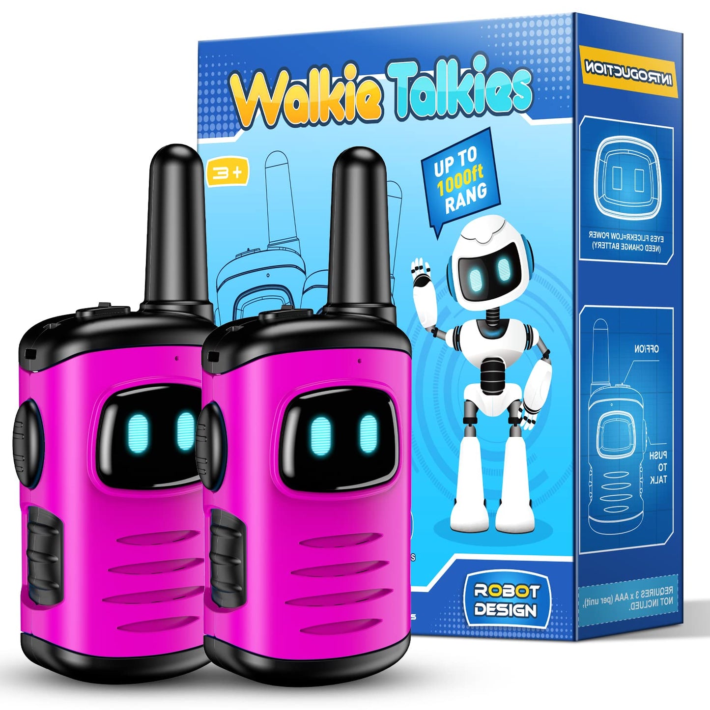 Walkie Talkies Toys for Kids 3-6: DASTION-99 Mini Pink Girls Robots Walkies Talkie for 3-5 Year Old Girl Christmas Birthday Gifts Stocking Stuffers for Kids Age 4-6 Outdoor Games, Camping