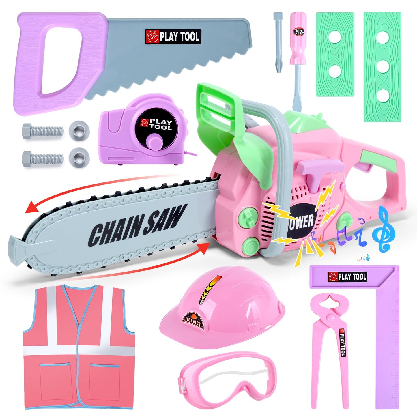 Toddler Tool Set with Chainsaw and Tape Measure