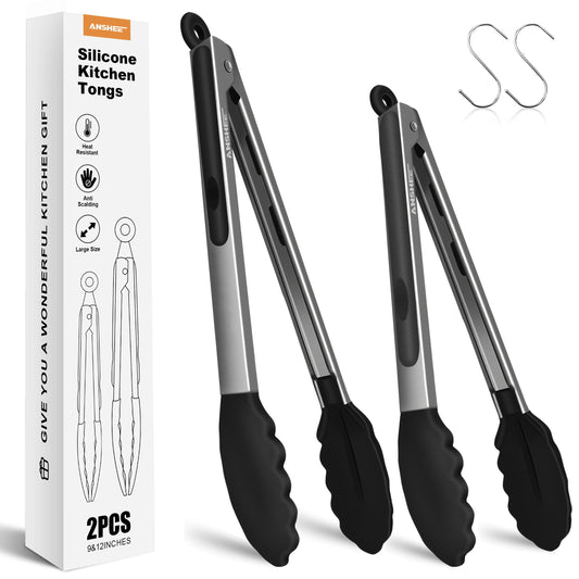 2 Pack Stainless Steel Silicone Food Tongs Set