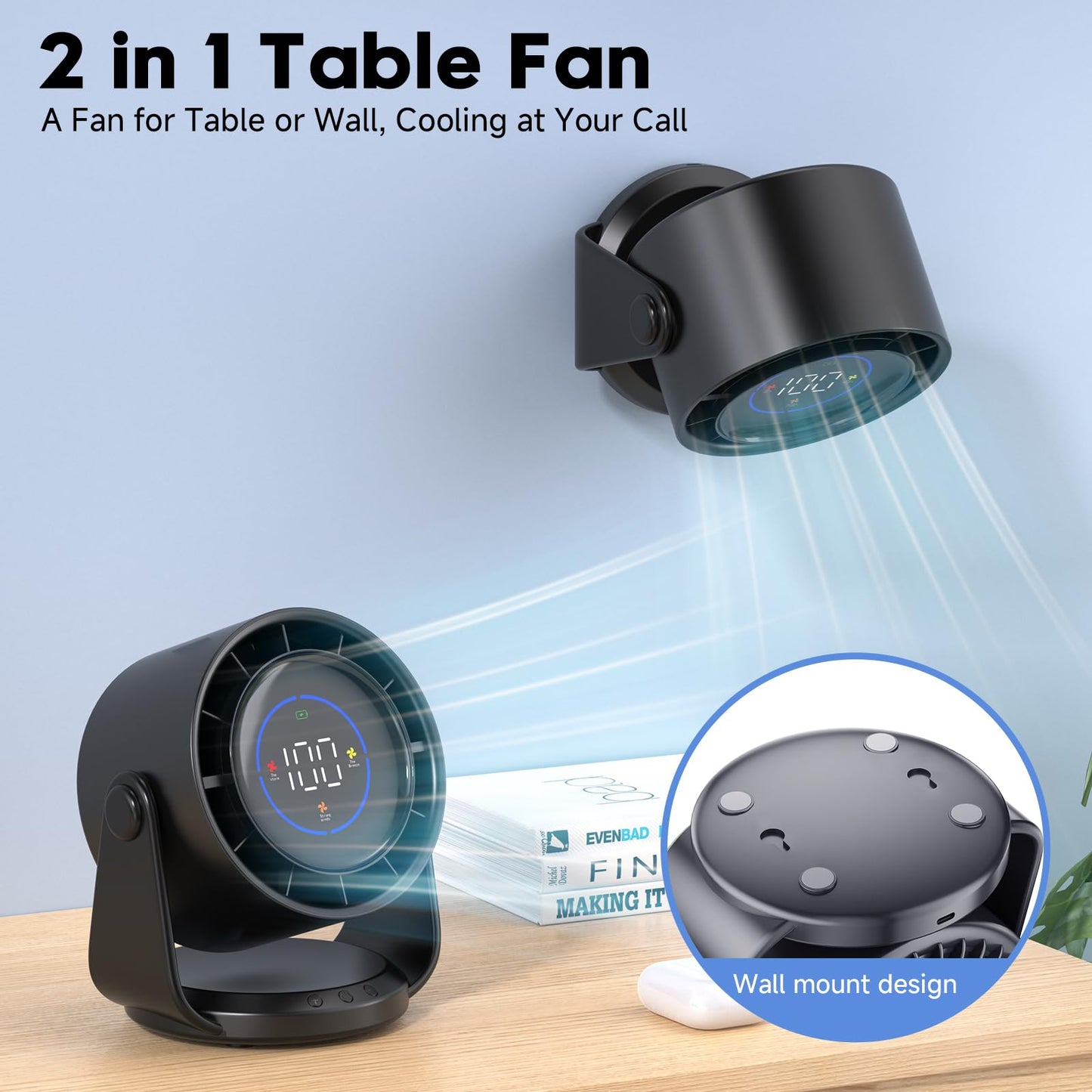 Quiet USB Wall-Mounted Fan with 100 Speeds