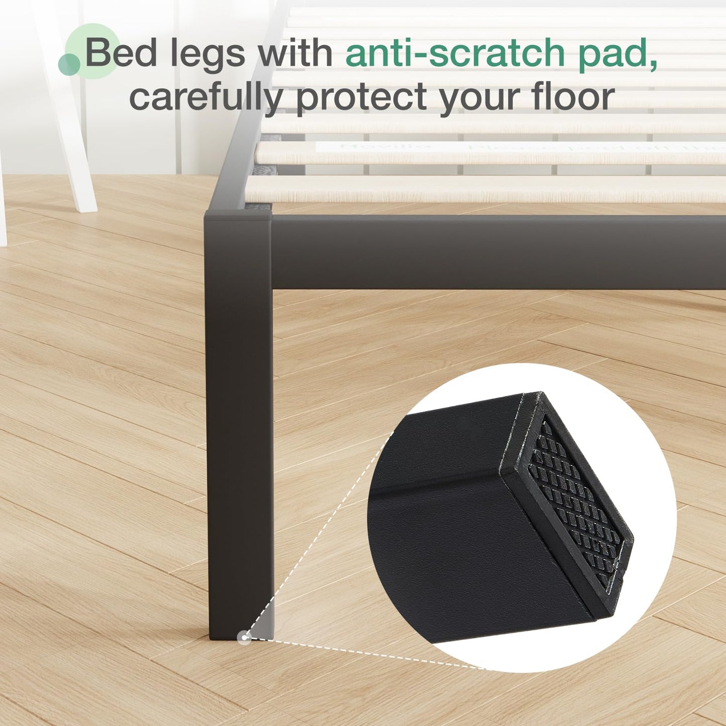 Novilla King Size Bed Frame Without Headboard, Metal Platform Bed Frame, Heavy Duty, No Box Spring Needed, Wood Slat Support, Easy Assembly, Black