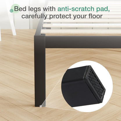 Novilla King Size Bed Frame Without Headboard, Metal Platform Bed Frame, Heavy Duty, No Box Spring Needed, Wood Slat Support, Easy Assembly, Black