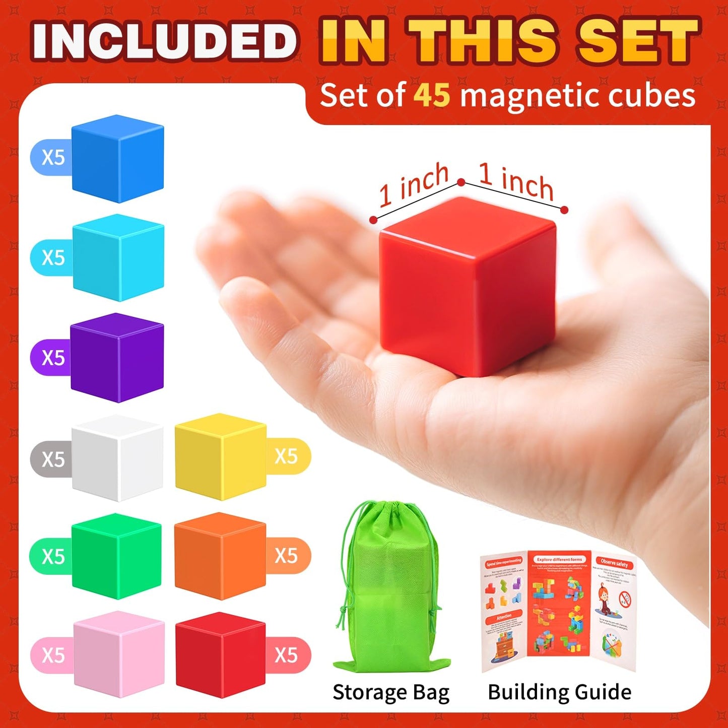 Magnetic Blocks for Kids Ages 4-8 - 45pcs Magnet Cubes Toys Kids Ages 3-5 - 3 4 5 6 7 8 9 10 Year Old Boy Girl Birthday Gifts Stem Toys Sensory Toy for Kid with Autism Toddler Creative Learning Gifts