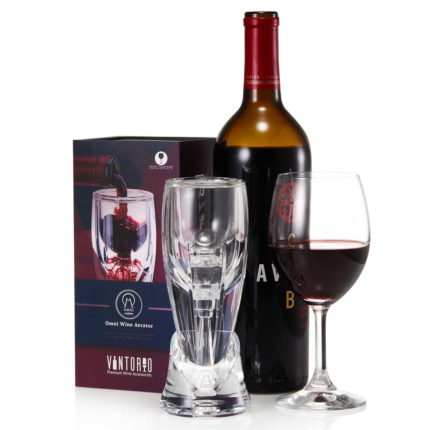 Vintorio Wine Aerator OMNI Set - Premium Decanter for Red Wine Lovers with Gift Box, Velvet Bag, and Mini Stand - Durable, Crystal Clear Acrylic