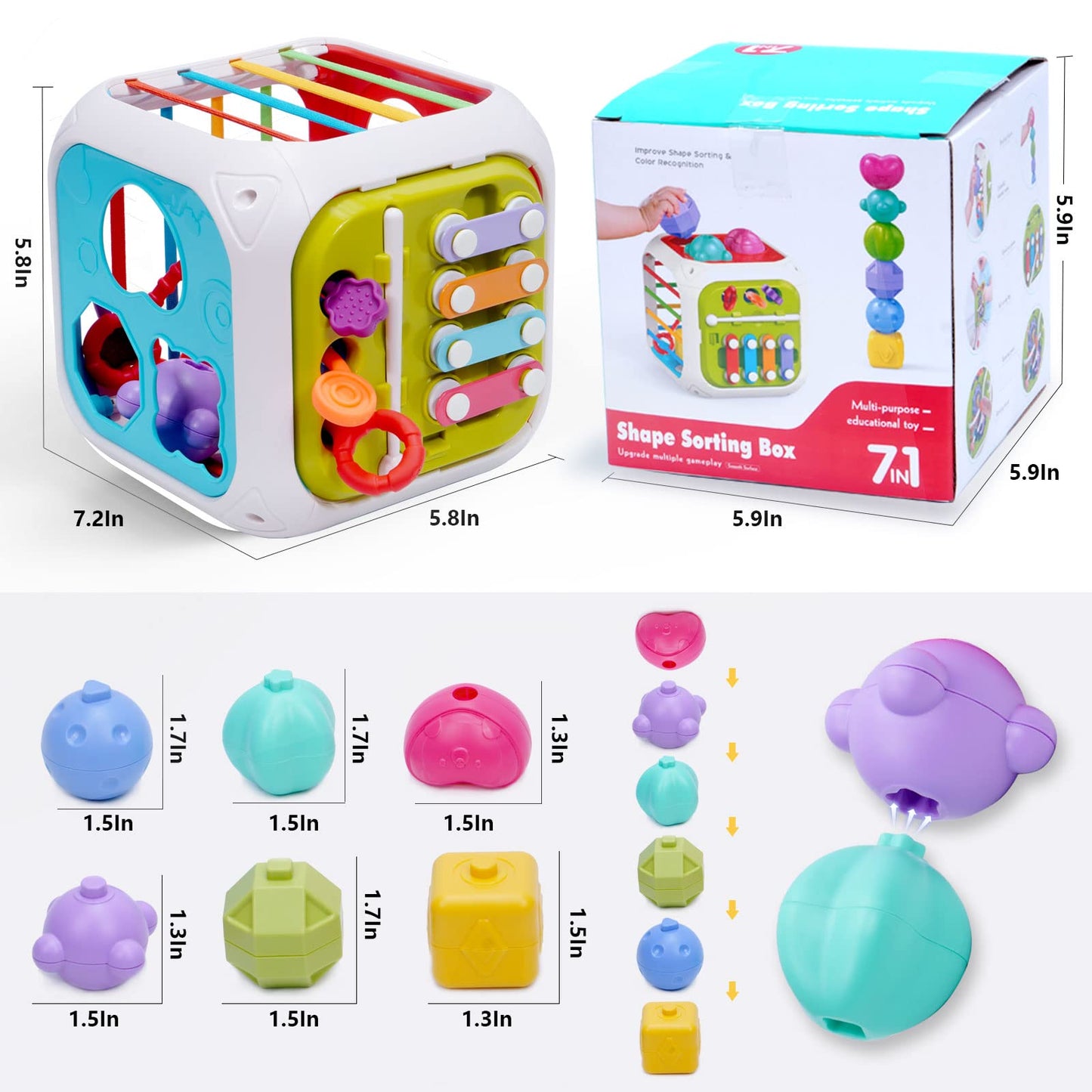7-in-1 Baby Sensory Montessori Toys for 1 Year Old, Toddler Toys for 1 2 Year Old Boys Girls Gifts,Toddler hape sorter Developmental Learning Toys Birthday Gifts,Baby Toys 6-12-18 Months