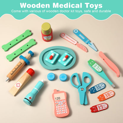 pataoli Doctor Kit for Kids,39 Pcs Pretend Play Doctor Set,Doctor kit for Toddlers 3-5 with Medical Bag,Stethoscope,Dress Up Costume and Wooden Accessories,Fun Role Playing Game