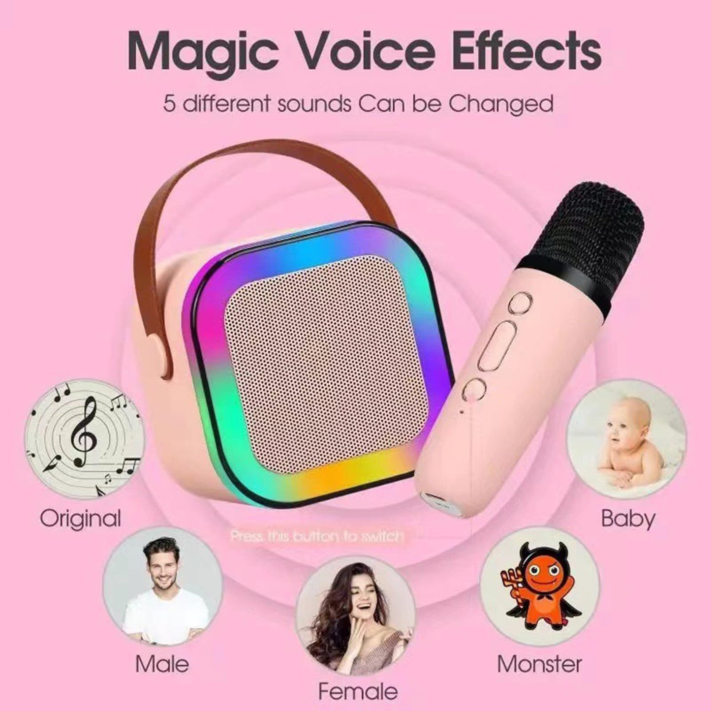 Mini Karaoke Machine with 2 Wireless Microphones