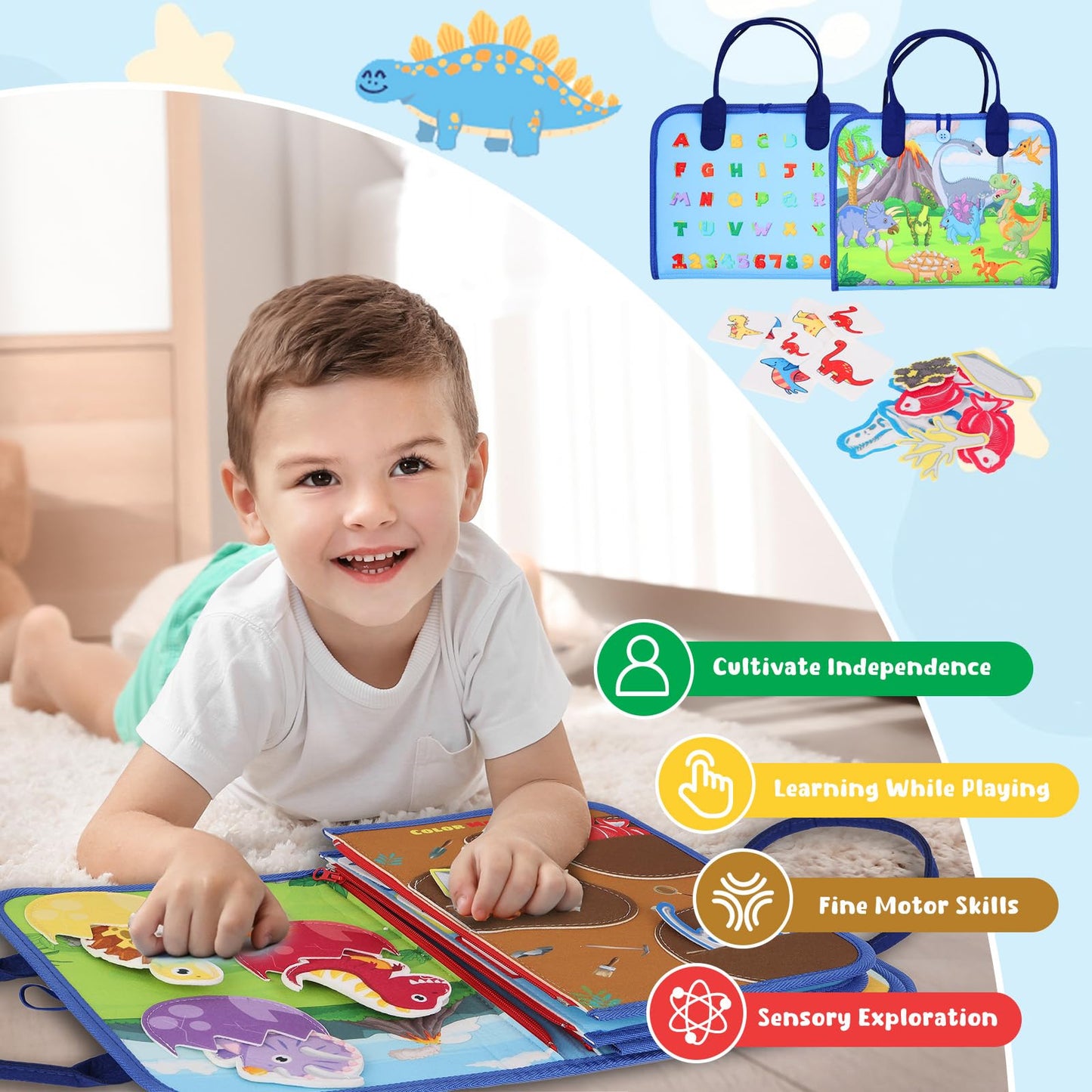 VisionX Dinosaur Busy Board for Toddlers 1-3