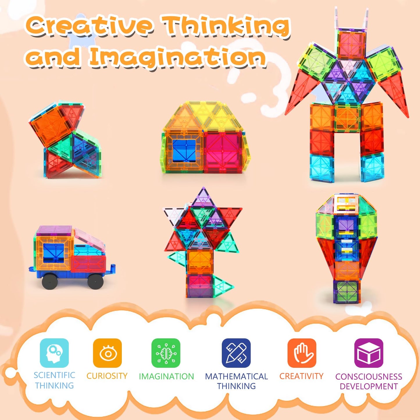 LBOLHZO 130 PCS Magnetic Tiles,Magnetic Building Blocks Tiles 3D Clear Construction,Magnet Building Set with 2 Cars,STEM Educational Magnet Toy Set Gift for Toddlers Kids Boys 3 4 5 6 7 8 9+ Year Old
