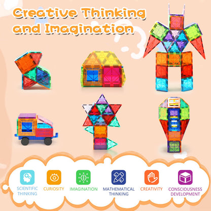 LBOLHZO 130 PCS Magnetic Tiles,Magnetic Building Blocks Tiles 3D Clear Construction,Magnet Building Set with 2 Cars,STEM Educational Magnet Toy Set Gift for Toddlers Kids Boys 3 4 5 6 7 8 9+ Year Old