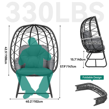 YITAHOME Egg Chair with Stand Outdoor Indoor Egg Lounge Chair with Cushion Wicker Chair PE Rattan Chair Included for Patio, Garden, Backyard, Porch, Gray