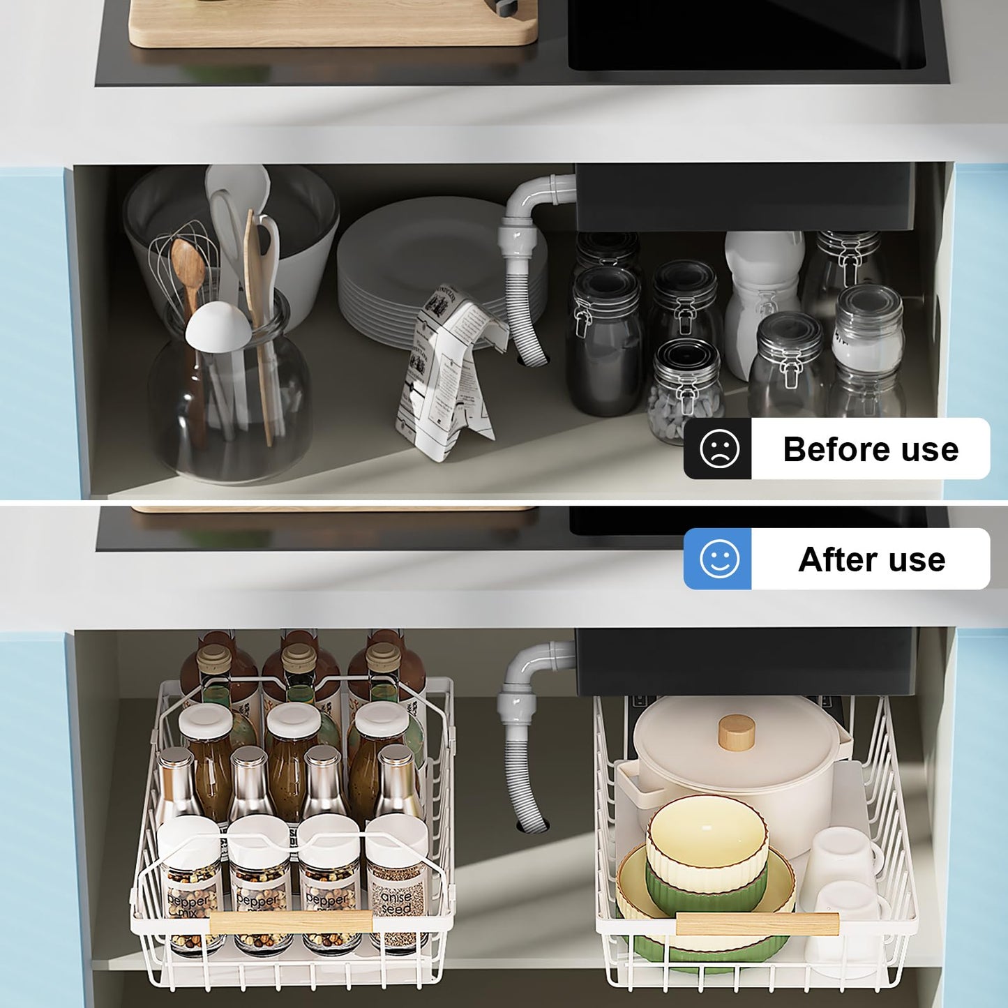 Pull Out Basket Drawer Organizer for Cabinet