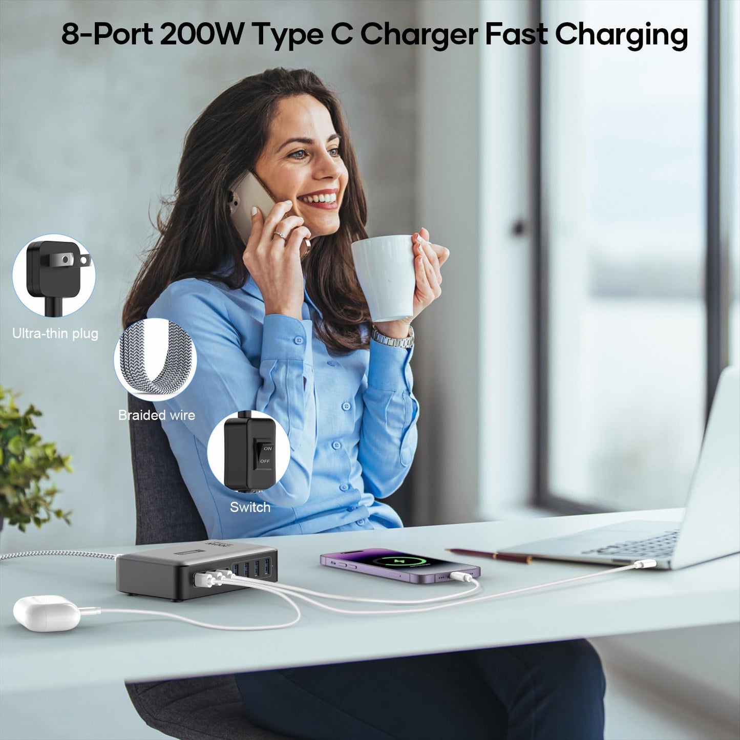 200W USB C Fast Charger Station with 8 Ports