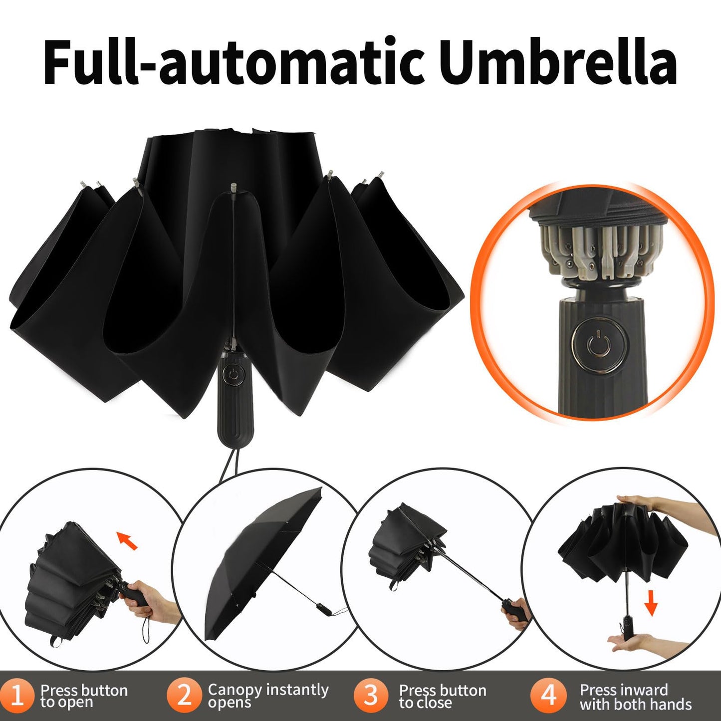 ZDSSM Umbrella Travel Large Windproof Inverted Umbrellas for Rain Portable Automatic Small Compact Reverse Folding Umbrellas for Women Men (Black)