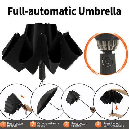 ZDSSM Umbrella Travel Large Windproof Inverted Umbrellas for Rain Portable Automatic Small Compact Reverse Folding Umbrellas for Women Men (Black)